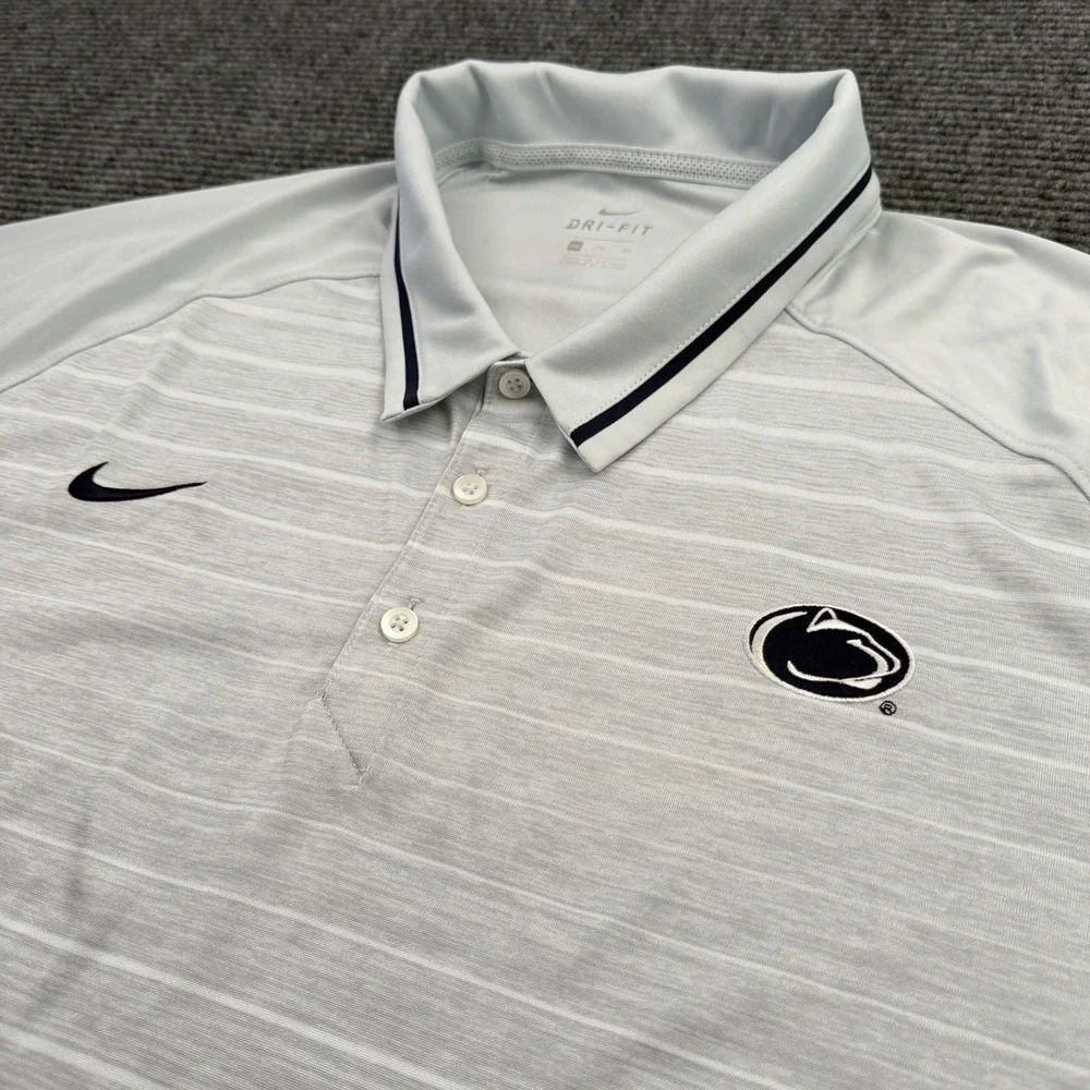 Nike Dri Fit Penn State PSU Nittany Lions Polo Shirt Men's 3XL Gray Striped Logo